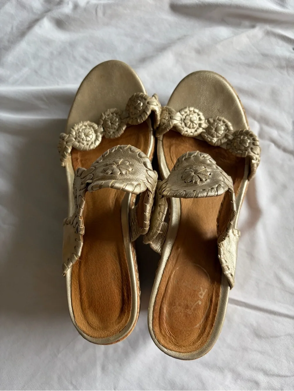 Jack Rogers Lauren Gold Leather Wedge Sandals
